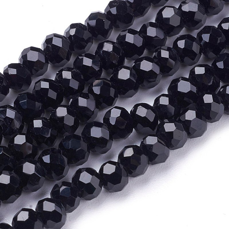 Faceted Black Glass Beads Strands, Round, 4mm, 87-93pcs — Jewelry Beads