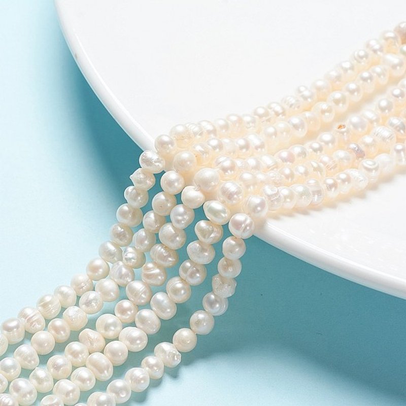 Brins de Perles de Perles deau Douce Cultivées Naturelles, Blanc Crème, 5-6mm — Perles à bijoux