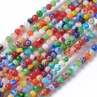 Brins de perles rondes en verre Millefiori faits main, couleurs variées, 4mm