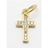CZ Brass Micro Pave Cubic Zirconia Cross Charms - Golden