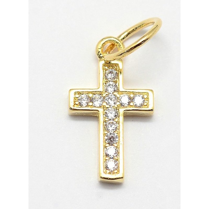 CZ Brass Micro Pave Cubic Zirconia Cross Charms - Golden — Charms & Pendants