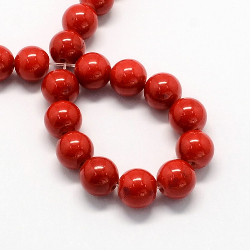 Fil de perles de jade Mashan teint naturel, rouge, 6mm — Perles à bijoux