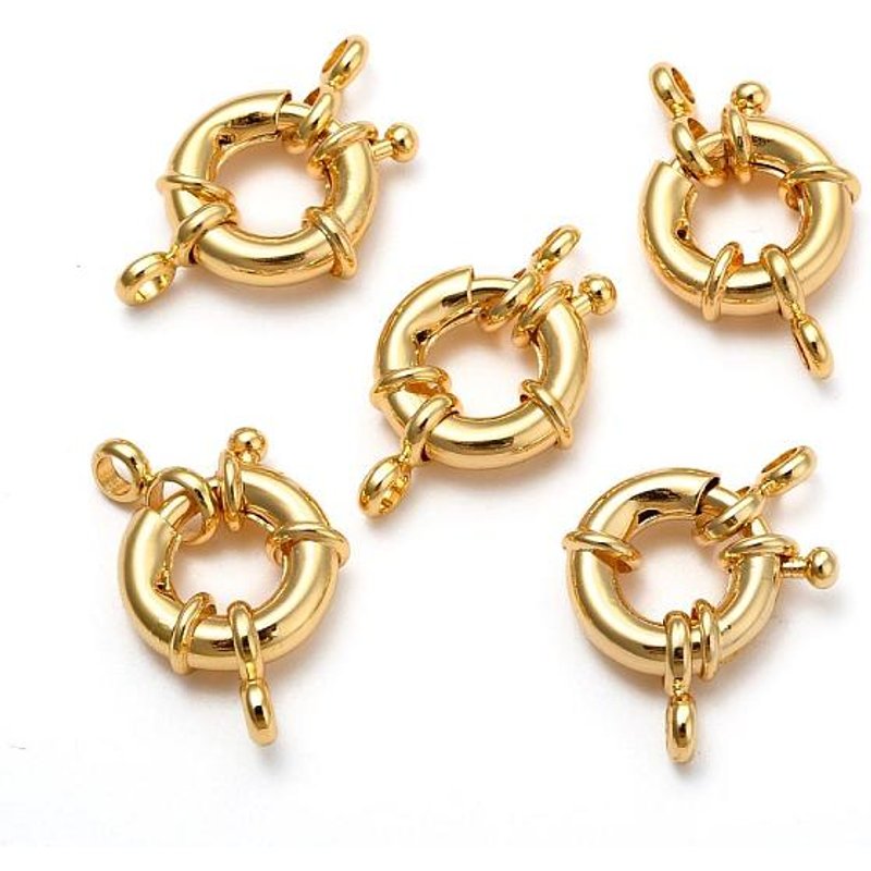 Rack Plating Brass Spring Clasps, 18K Gold Plated, 13x5mm — Jewelry Findings