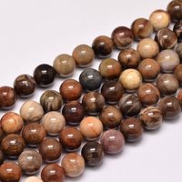 Fils de perles rondes en bois pétrifié naturel, 8-9mm, 15 pouces — Perles à bijoux