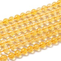 Brins de perles de citrine naturelle, rondes, teintées et chauffées, 8 mm — Perles à bijoux