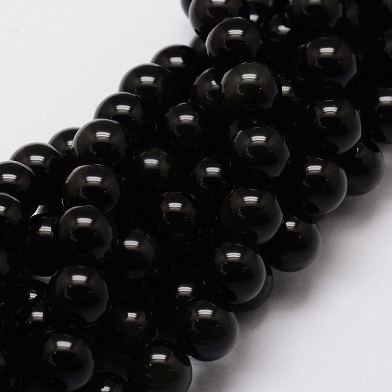 Brins de perles rondes en obsidienne naturelle, 8 mm, 14,7 pouces, 45-48pcs — Perles à bijoux