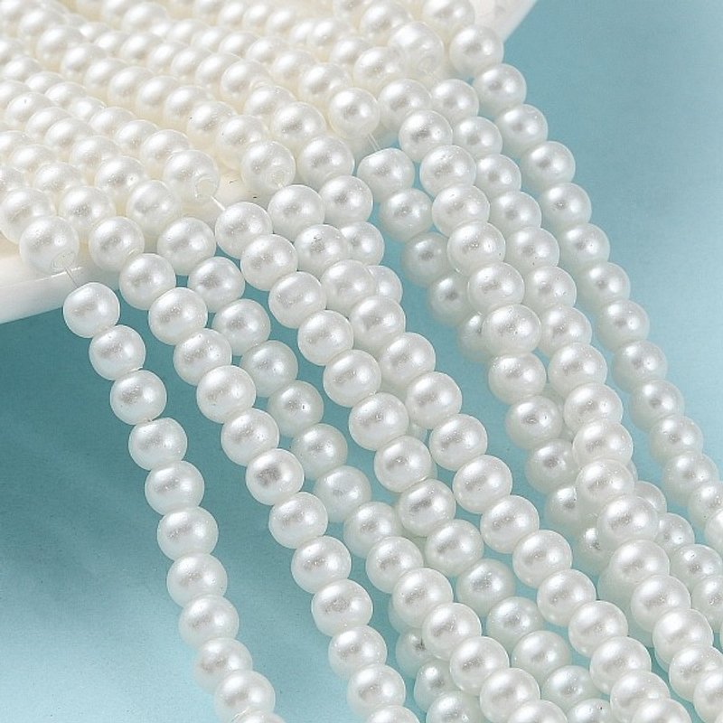 Baking Painted Pearlized Glass Round Bead Strands, White, 4-5mm — Jewelry Beads