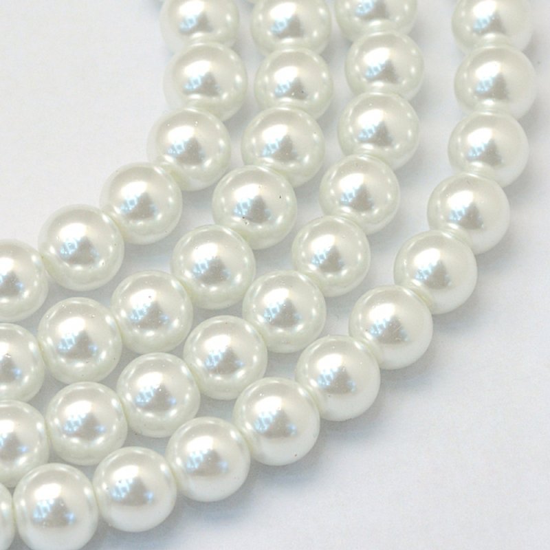 Brins de perles rondes en verre perlées peintes Baking, blanches, 8-9mm — Perles à bijoux