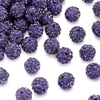 Polymer Clay Pave Rhinestone Disco Ball Beads, Tanzanite, 10mm