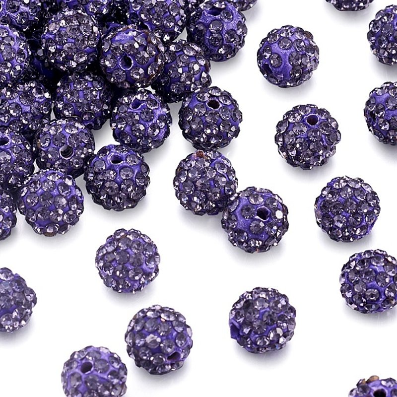 Perles en argile polymère avec strass Pave, perles Disco Ball, Tanzanite, 10mm — Perles à bijoux