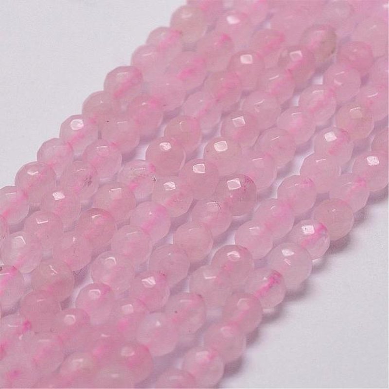 Brins de perles de quartz rose naturel, facettées, rondes 4mm, 84pcs — Perles à bijoux