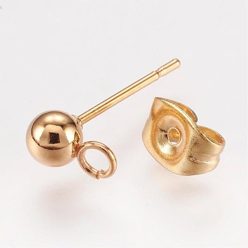 304 Stainless Steel Gold Plated Stud Earring Findings with Loop — Jewelry Findings