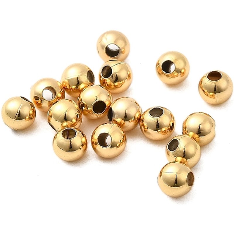 Perles de séparation en laiton, sans nickel, rondes, plaquées or 18K, 4mm — Perles à bijoux