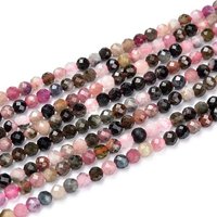 Natural Tourmaline Beads Strands, Faceted Round, 3mm, 15.3-15.7 inch