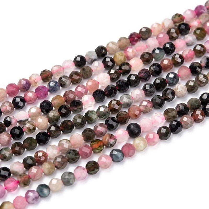Fils de Perles de Tourmaline Naturelle, Ronde Facettée, 3mm, 15.3-15.7 pouces — Perles à bijoux