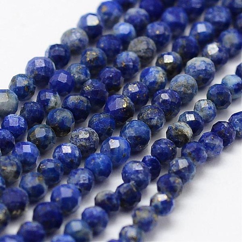 Fil de perles de Lapis Lazuli naturel, facettées, rondes, 2mm — Perles à bijoux