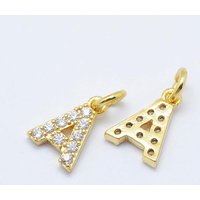 Brass Micro Pave Grade AAA Cubic Zirconia Charm, Letter A — Charms & Pendants