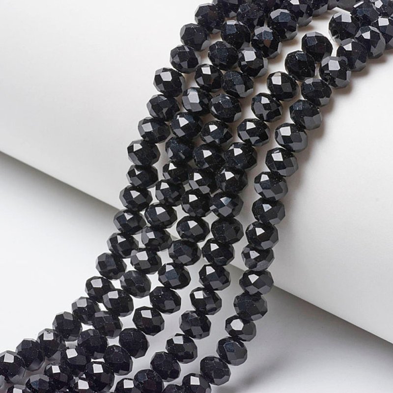 Brins de Perles en Verre Opaque Noires Facettées, Rondelle, 8x6mm — Perles à bijoux