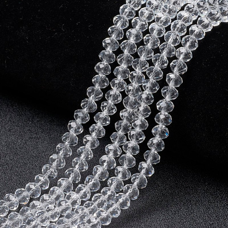 Brins de Perles en Verre Facettées, Rondelle, Transparent, 63-65pcs — Perles à bijoux