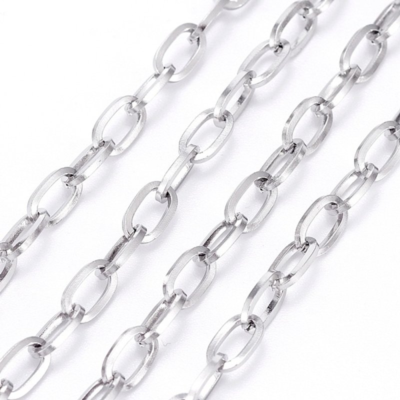304 Stainless Steel Cable Chains, Unwelded, Flat Oval, 32.8 Feet — Chains, Wire & Cord