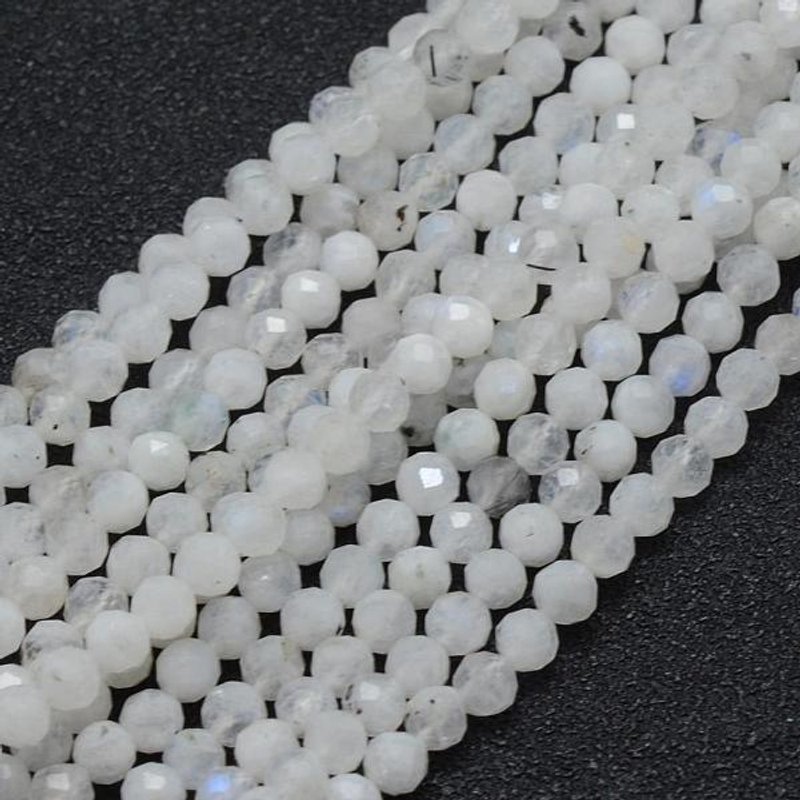 Fil de perles de pierre de lune arc-en-ciel naturel, rond facetté, 4mm — Perles à bijoux