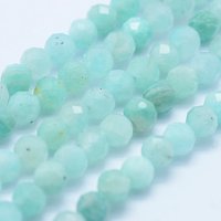 Brins de perles d'amazonite naturelle, facettées, rondes, 4mm — Perles à bijoux