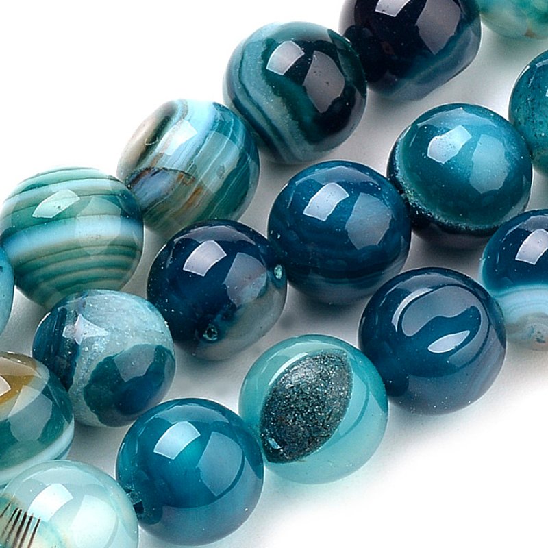 Fil de perles en agate rayée naturelle teintée, bleu ciel, 8mm — Perles à bijoux