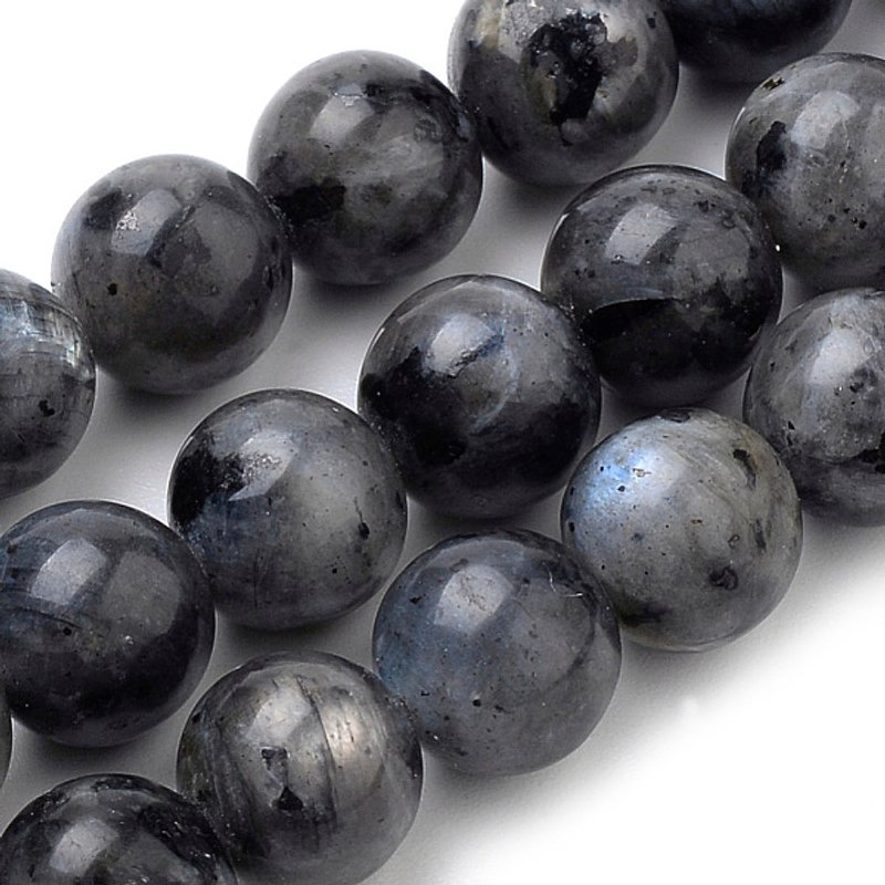 Fils de perles de Larvikite naturel, rond 8mm, trou de 1mm, 15 pouces — Perles à bijoux