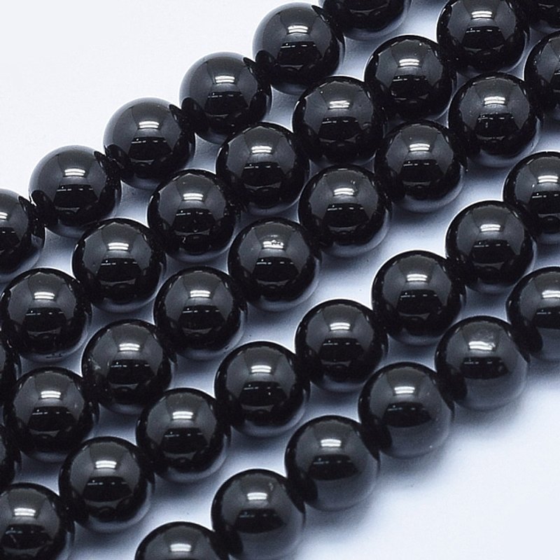 Fil de Perles de Tourmaline Noire Naturelle, Ronde, 6mm, 62pcs — Perles à bijoux