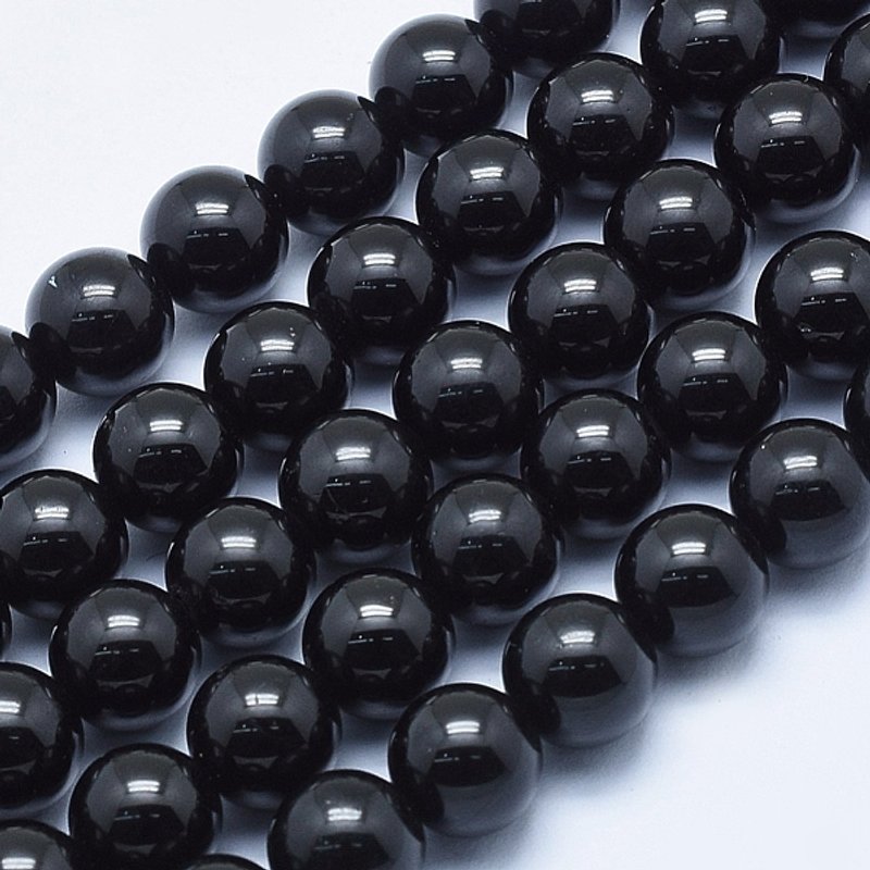 Fils de perles naturelles en tourmaline noire, rondes, 8mm, 38,5cm — Perles à bijoux