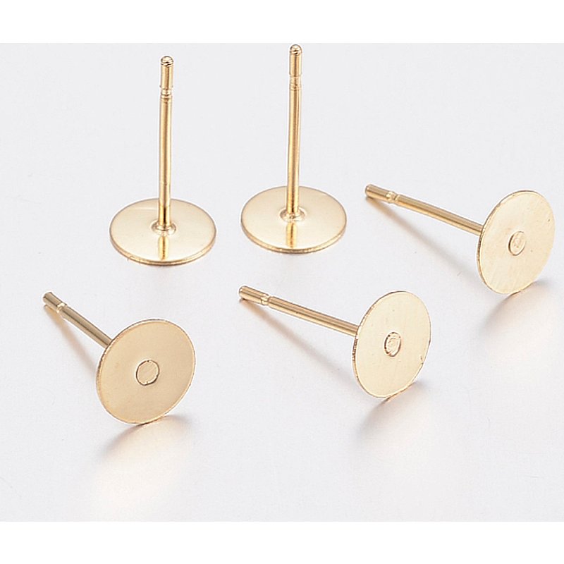 304 Stainless Steel Flat Round Stud Earring Findings, Gold Plated — Jewelry Findings