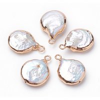 Electroplate Natural Baroque Keshi Pearl Pendants with Iron Findings