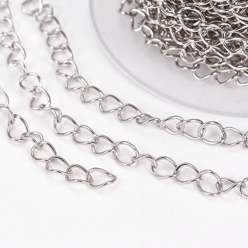 304 Stainless Steel Twisted Curb Chain with Spool, 32.8 Feet