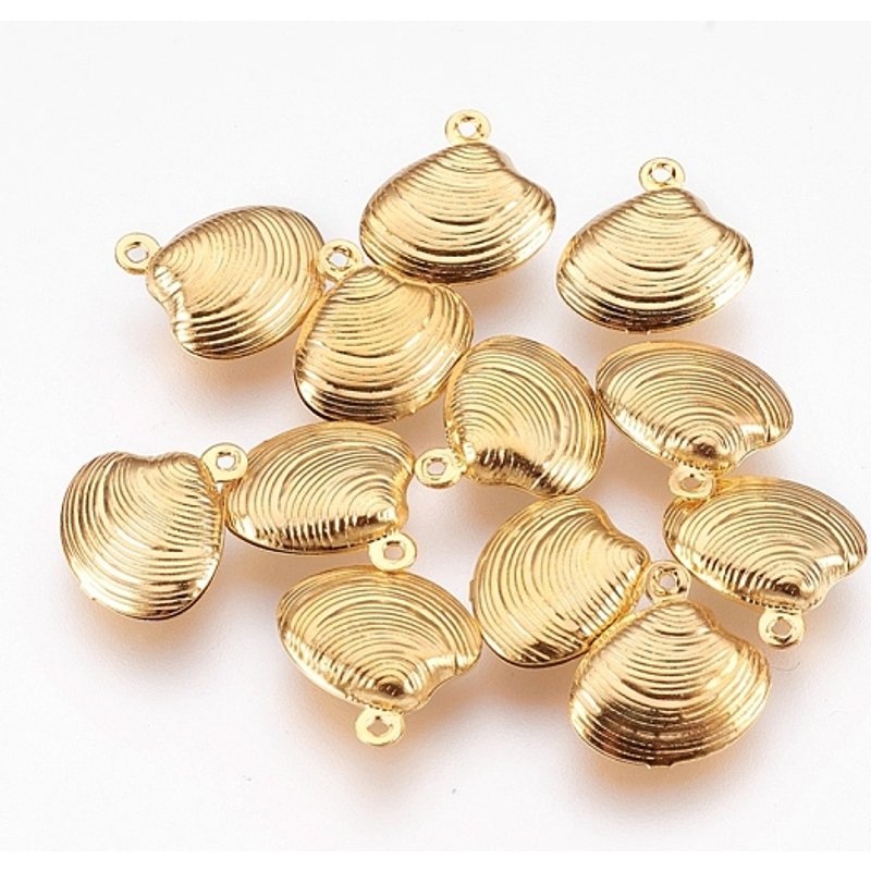 304 Stainless Steel Shell Pendant with 18K Gold Plating — Charms & Pendants