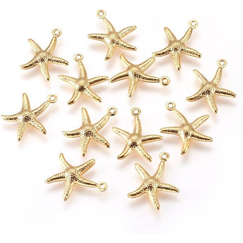 Breloques en acier inoxydable 304, étoile de mer dorée - 17x15x2mm — Breloques et pendentifs