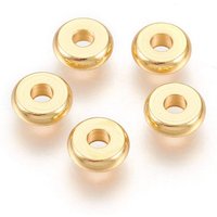 304 Stainless Steel Spacer Beads, Flat Round, 24k Gold Plated