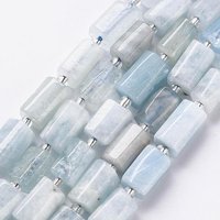 Brins de perles d'aigue-marine naturelles, facettées, colonne, 8-11x6-8mm — Perles à bijoux