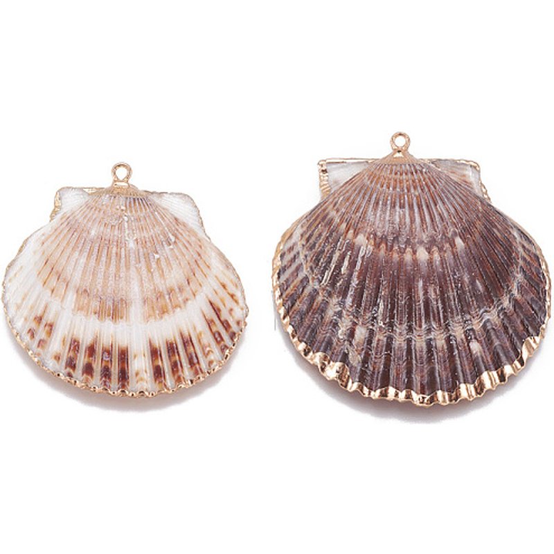 Electroplate Shell Pendants with Brass Findings - Golden — Charms & Pendants