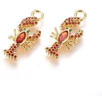 Brass Micro Pave Cubic Zirconia Lobster Pendant in Orange Red