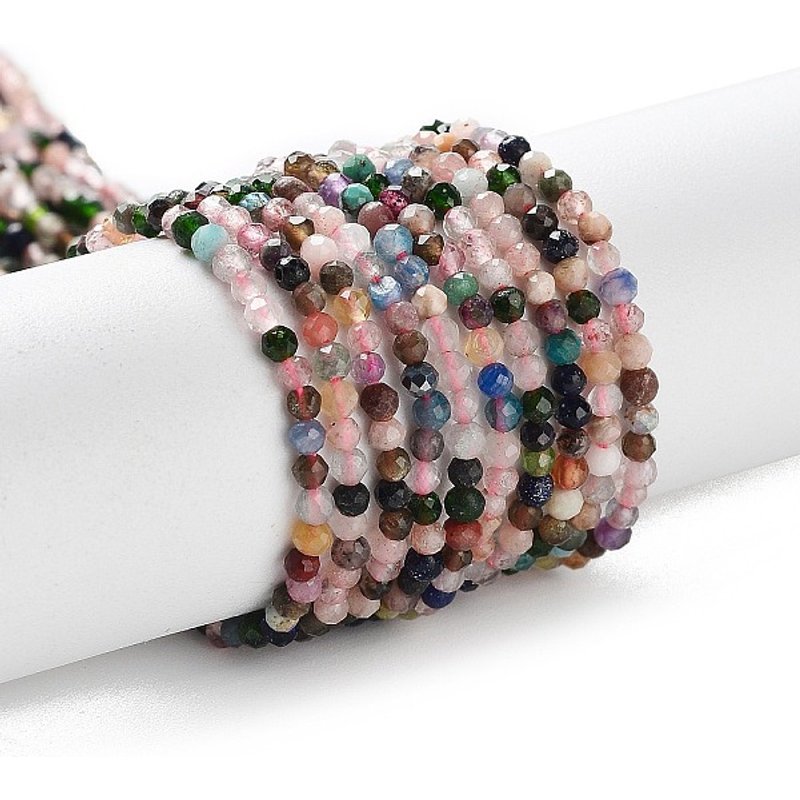 Natural Mixed Gemstone Beads Strands, Faceted Round, 2-2.5mm — Jewelry Beads