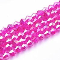 Electroplate Glass Beads Strands, AB Color, Faceted Bicone, Magenta