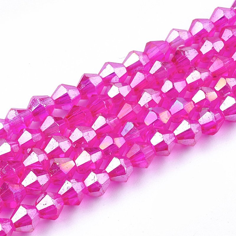 Brins de perles en verre électroplaqué, couleur AB, bicone facetté, magenta — Perles à bijoux