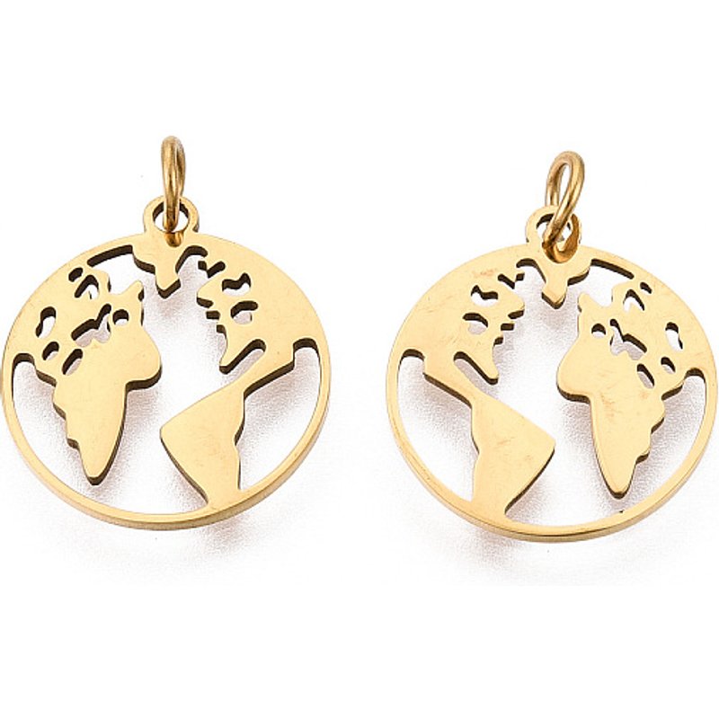 201 Stainless Steel Map Ring Pendant, Golden, 19x17x1mm — Charms & Pendants