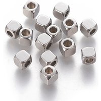 304 Stainless Steel Cube Spacer Beads, Tarnish Resistant, 4mm