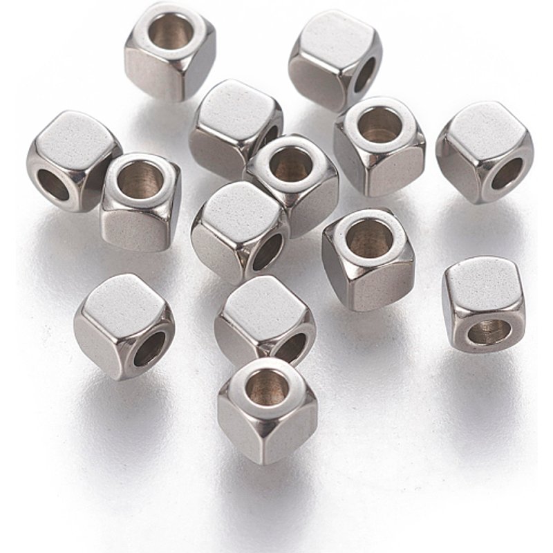 Perles Espacées Cubiques en Acier Inoxydable 304, Résistantes à l'Oxydation, 4mm — Perles à bijoux