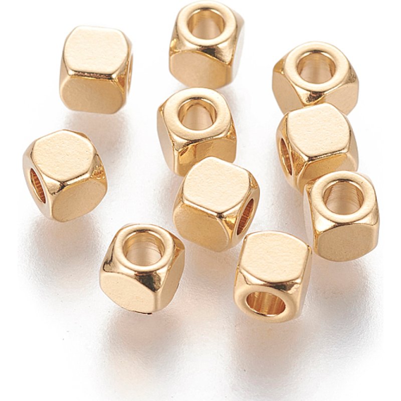 Perles Espacées Cubiques en Acier Inoxydable 304, Dorées, 4mm, Trou 2mm — Perles à bijoux