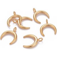 Pendentif en Acier Inoxydable 304, Double Corne/Lune Croissante, Doré