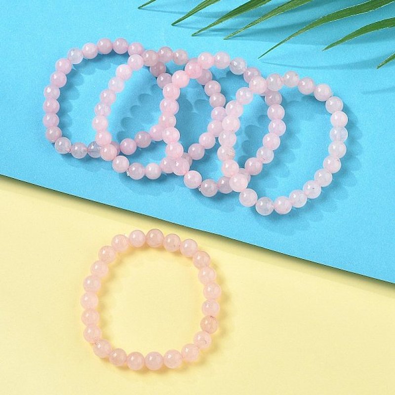 Bracelet Élastique en Quartz Rose Naturel, Perles de 8mm, Rond — Bracelet Femme