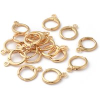 Brass Huggie Hoop Earring Findings with Horizontal Loop, 18K Gold Plated — Jewelry Findings
