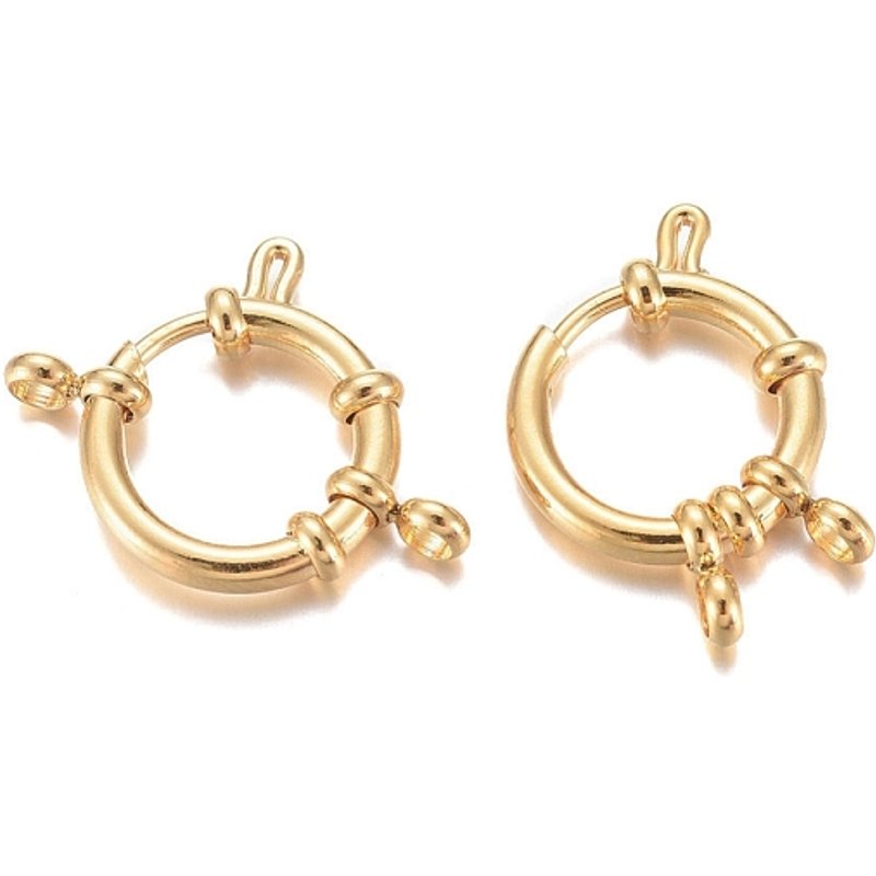 304 Stainless Steel Spring Ring Clasps, 24K Gold Plated — Jewelry Findings
